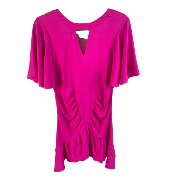 Le Superbe Waikiki Ruched Ruffle Mini Dress Flutter Sleeve Pink Coquette Size 6 - Picture 5 of 16